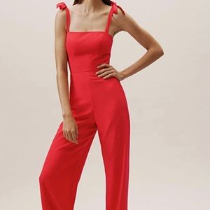 BHLDN Theia Trinity bow strap red jumpsuit